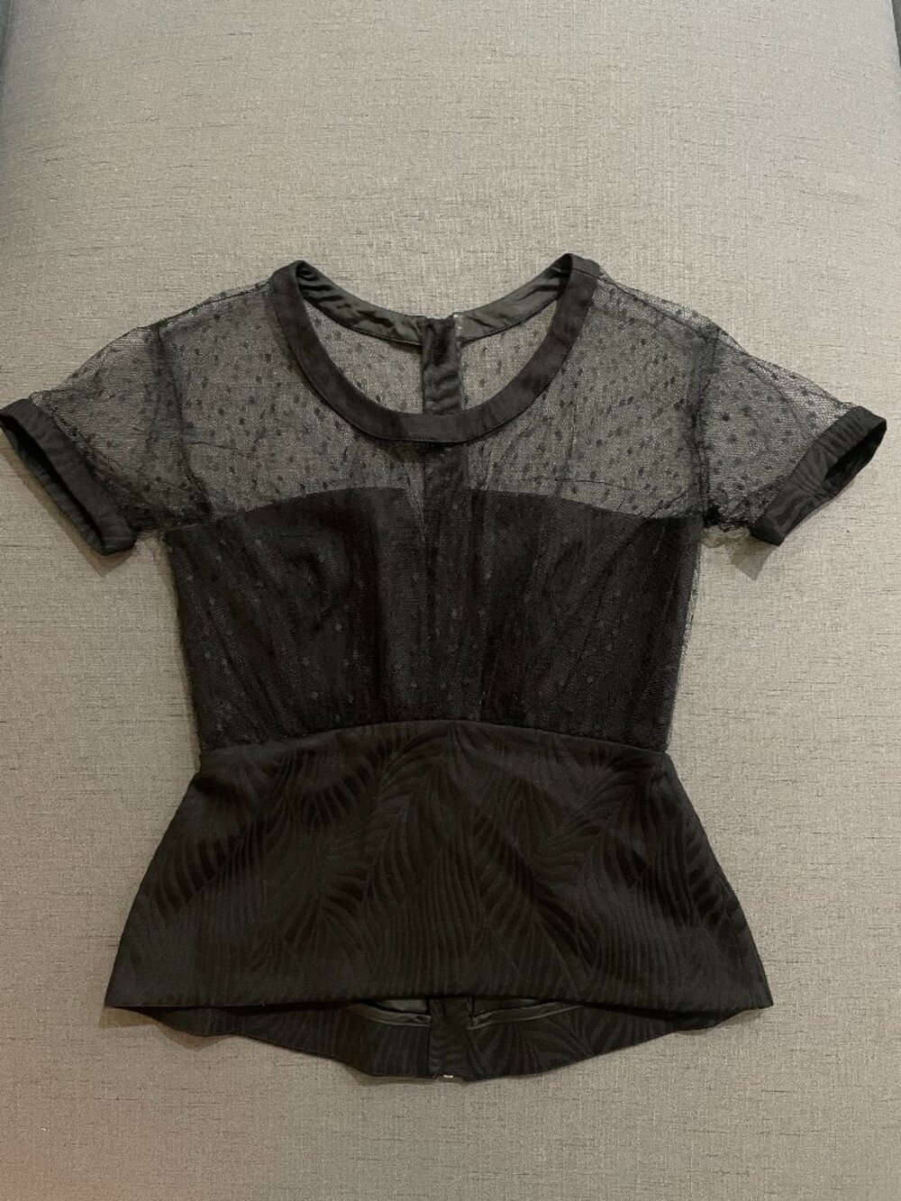 The Kooples Black Mixed Lace Mesh Corset Peplum Blouse Size XS NWOT $275